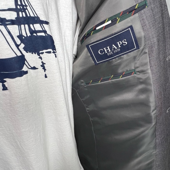 New!! CHAPS Blazer Men 40R Gray 2 Button Suit Jacket - Picture 6 of 15